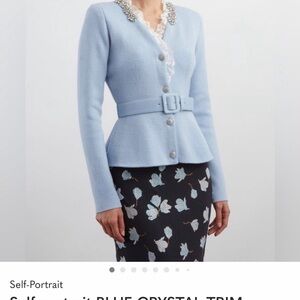 Self-Portrait Light Blue Blazer with Crystal Details